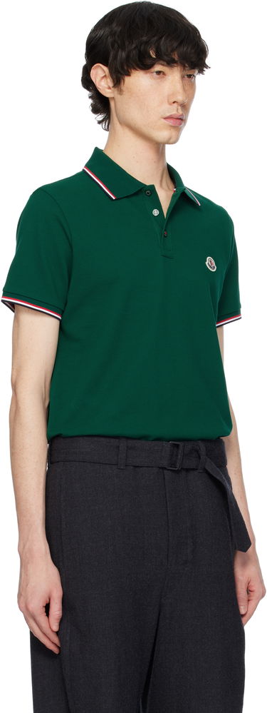 Поло тениска Moncler Moncler Cotton Piquet Polo Shirt with Tricolor Trim Зелено | K10918A7030084556, 1