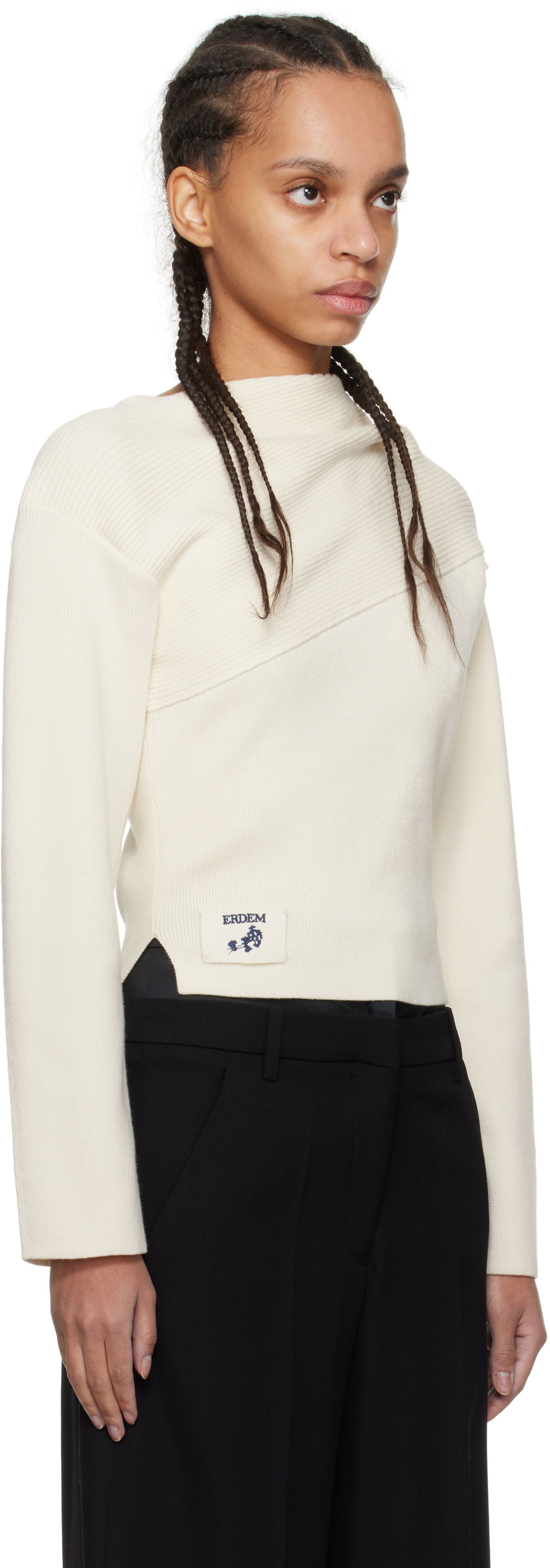 Пуловер Erdem Erdem Drape Detail Ribbed Knit Sweater Бяло | PS25_KT7_WWRK, 1