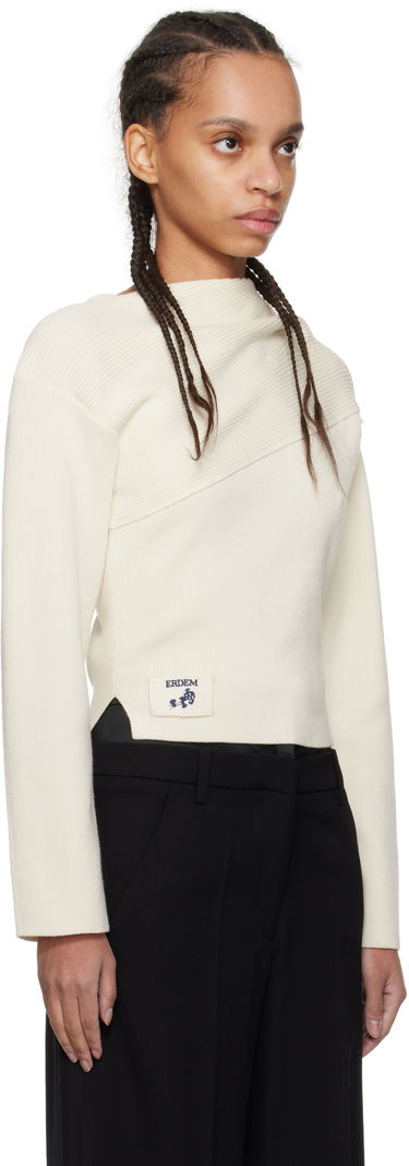 Пуловер Erdem Erdem Drape Detail Ribbed Knit Sweater Бяло | PS25_KT7_WWRK, 1