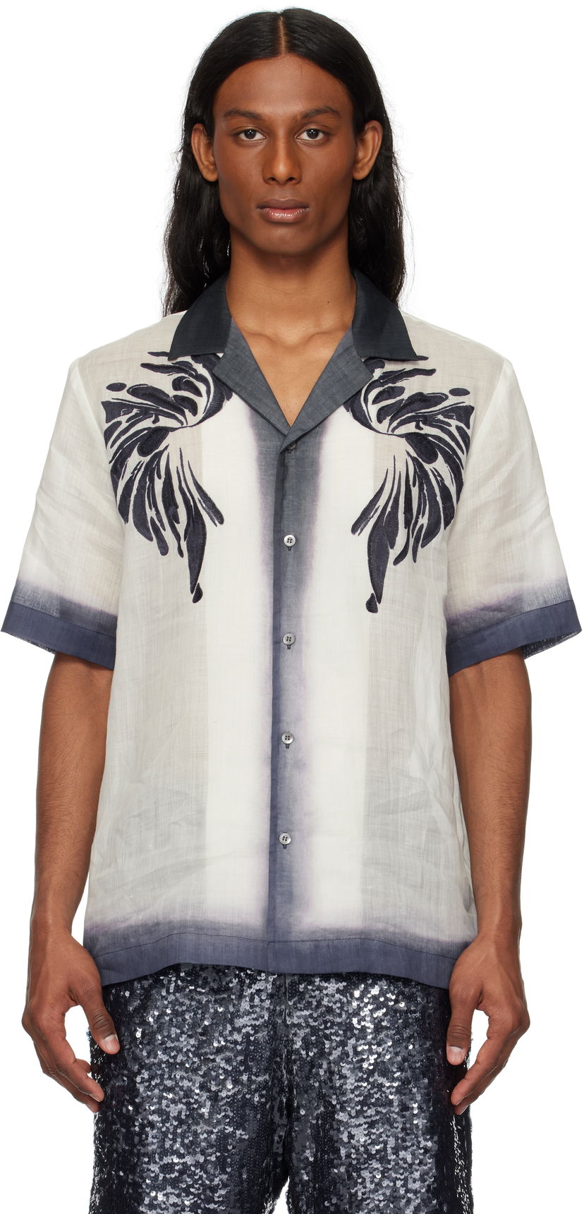 Риза Dries Van Noten Dries Van Noten Embroidered Linen Shirt Сиво | 251-080748-1268