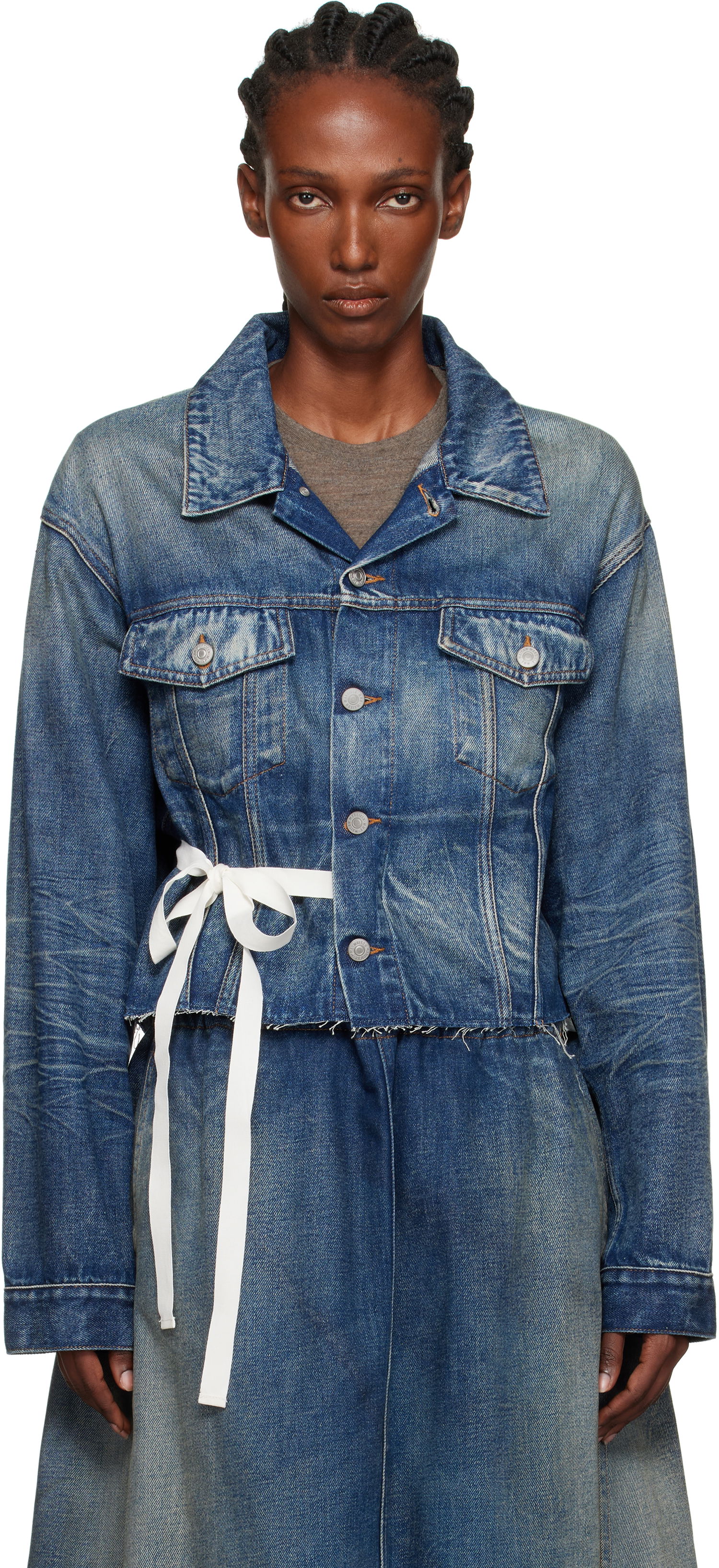 Яке Maison Margiela MM6 Maison Margiela Cropped Denim Jacket with Tie Синьо | S52AM0340 M30017, 0