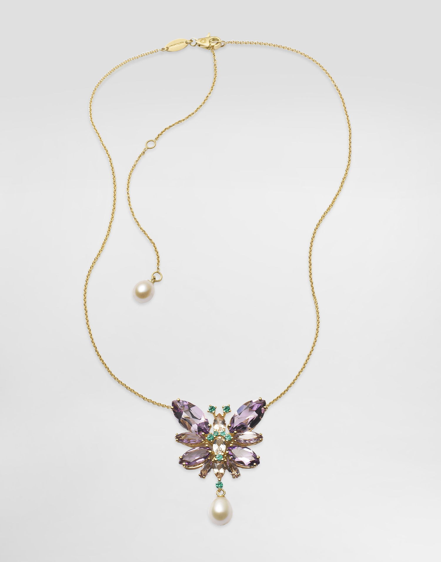 Колие Dolce & Gabbana Dolce & Gabbana 18K Gold Butterfly Necklace with Amethysts and Pearls Лилаво | WAJI1GWAM01ZOO00, 0