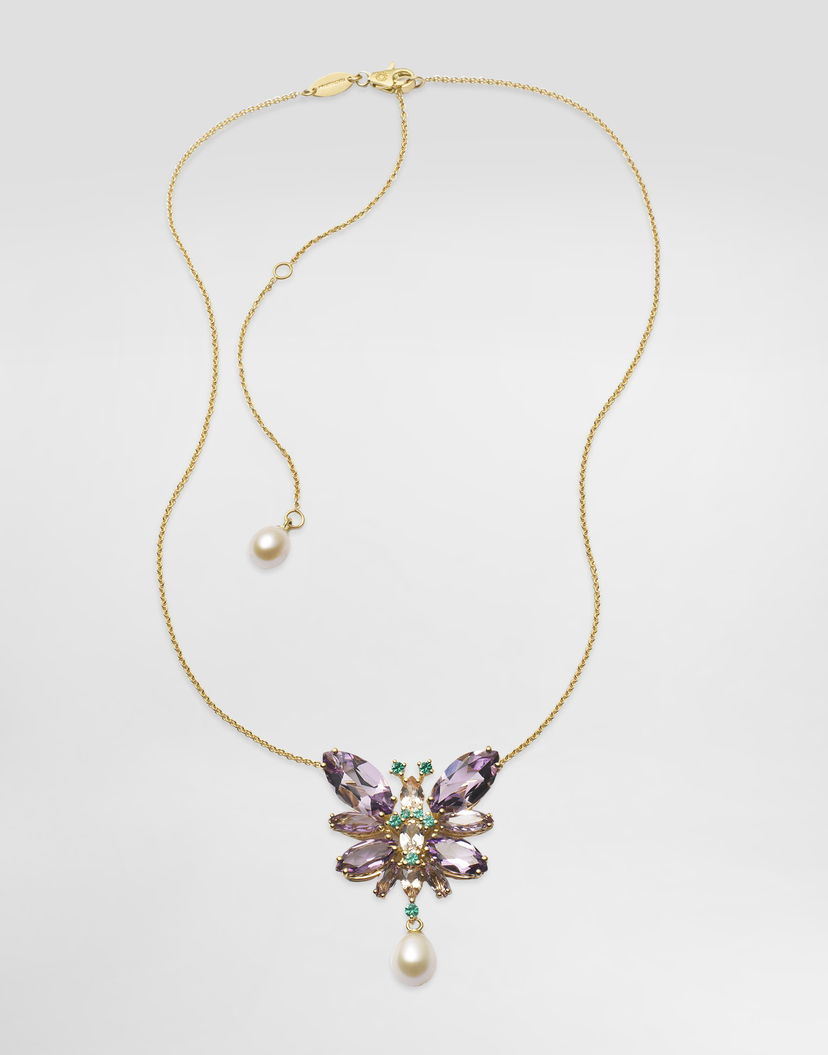 Колие Dolce & Gabbana Dolce & Gabbana 18K Gold Butterfly Necklace with Amethysts and Pearls Лилаво | WAJI1GWAM01ZOO00