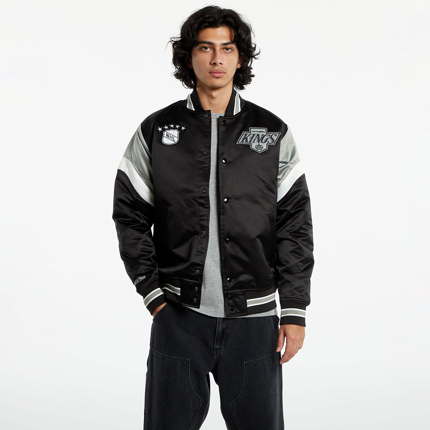 Яке Mitchell & Ness NHL Heavyweight Satin Jacket Los Angeles Kings Черно | OJBF5516-LAKYYPPPBLCK, 0
