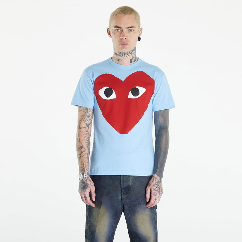 Тениска Comme des Garçons PLAY Short Sleeve Logo Print T-Shirt UNISEX Blue Синьо | AZT274 blue