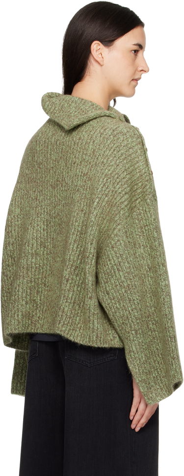 Пуловер GANNI Mohair Rib Knit Sweater with Asymmetric Collar and Shoulder Buttons Зелено | K2556, 2