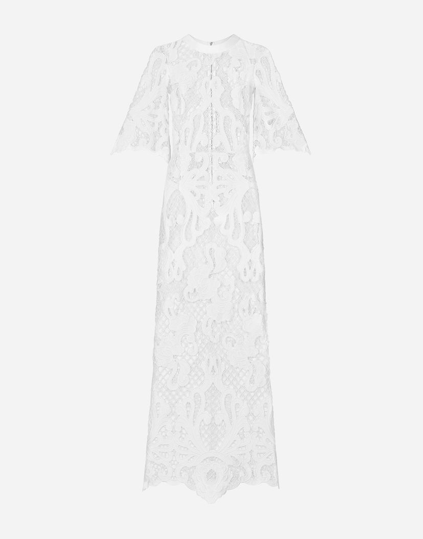 Pокля Dolce & Gabbana Dolce & Gabbana Openwork Embroidered Long Dress Бяло | F6JKHZFG6AEW0800