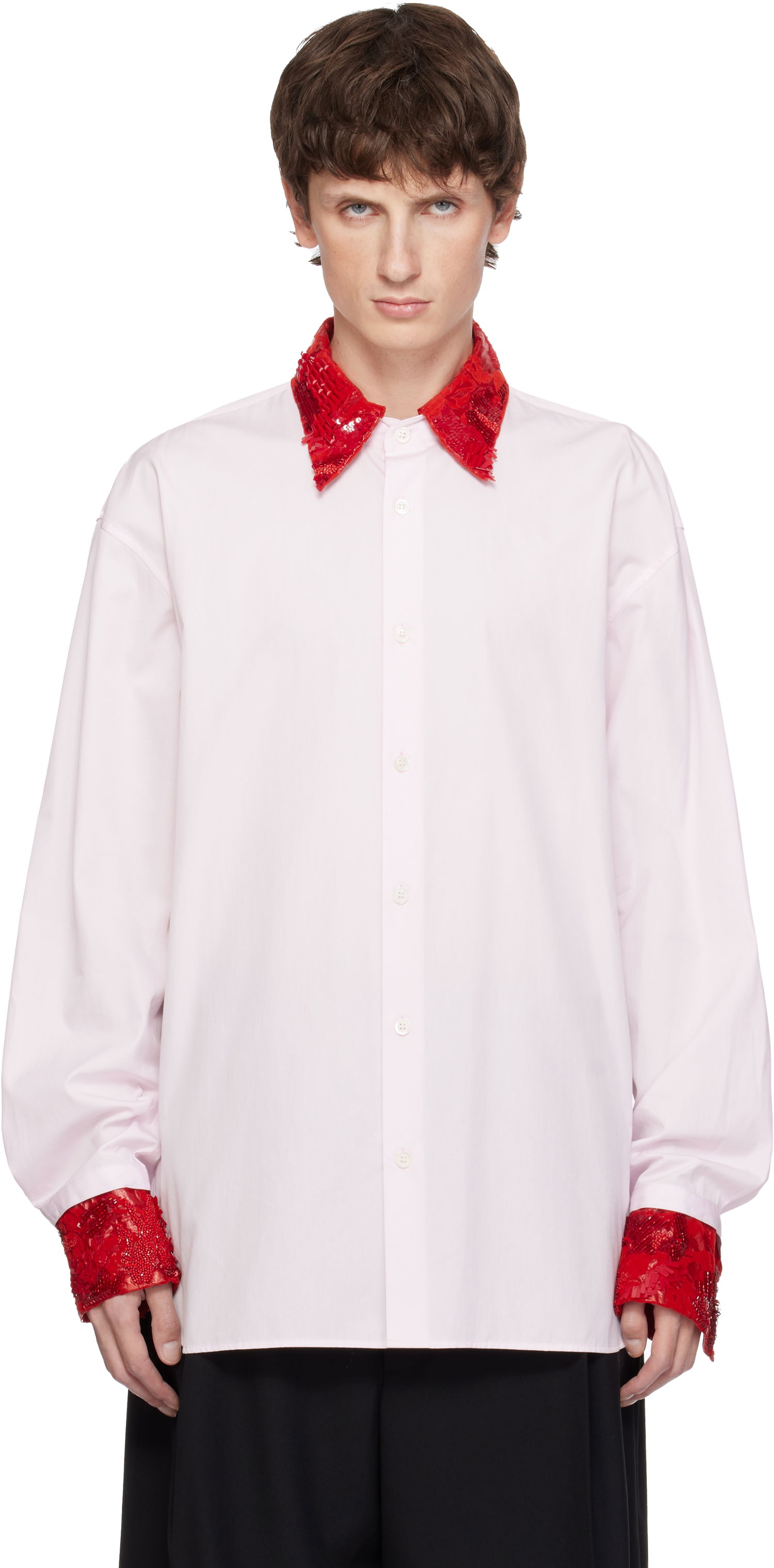 Риза Dries Van Noten Dries Van Noten Long-Sleeve Sequins Collar and Cuffs Button-Up Shirt Розово | 252-020739-2240, 0