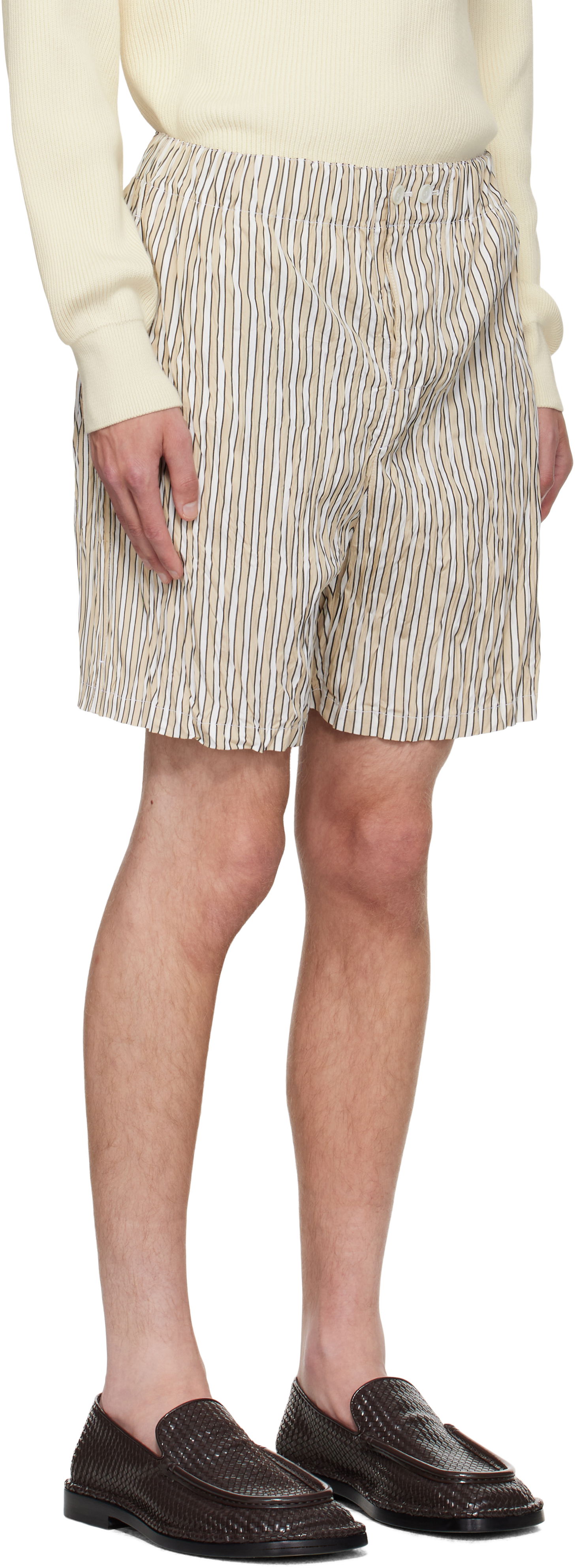 Къси панталони Bottega Veneta Bottega Veneta Crushed Tech Cotton Stripe Shorts Бежово | 833970V5NM08773, 1