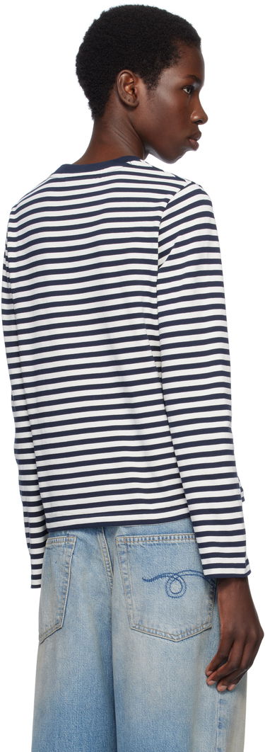 Тениска MAISON KITSUNÉ Maison Kitsuné Fox Head Patch Striped T-Shirt Тъмно синьо | OW00111KA0026, 2