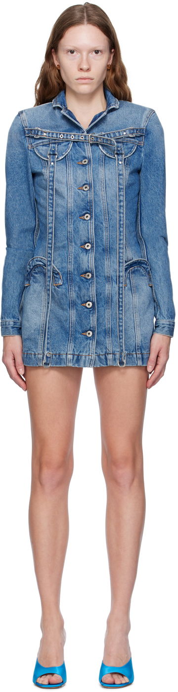 Pокля Off-White Blue Faded Denim Minidress Черно | OWYM026F23DEN0014500