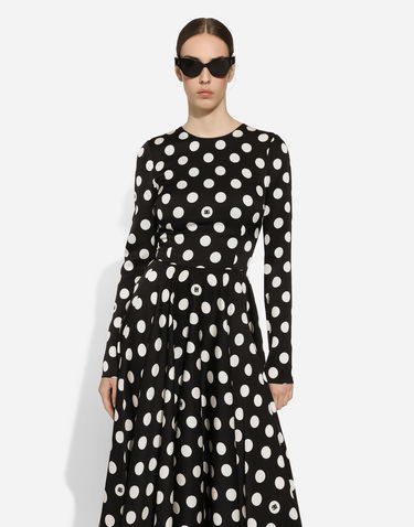 Pокля Dolce & Gabbana Charmeuse Calf-Length Circle-Skirt Polka Dot Print Dress Черно | F6JJLTFSA64HNZSW, 3