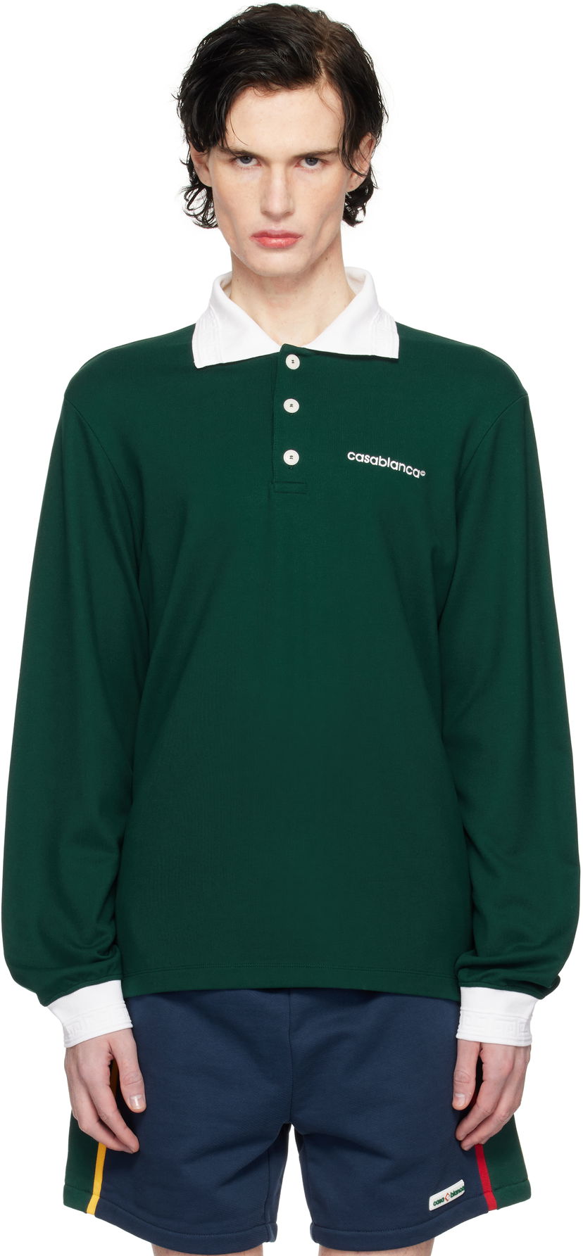 Поло тениска Casablanca Long Sleeve Polo Зелено | MPS25-JTP-270-01