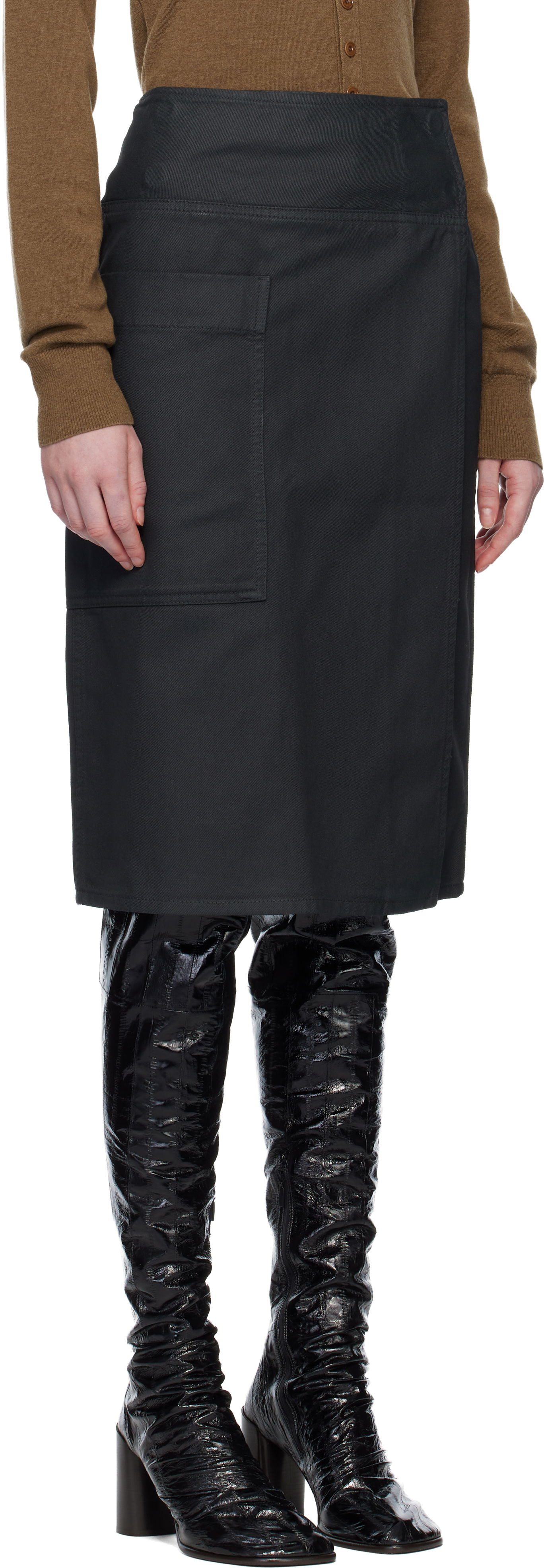 Пола LEMAIRE Apron Denim Midi Skirt Черно | SK1055 LD1059, 1