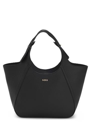 Grained-leather tote bag with logo lettering