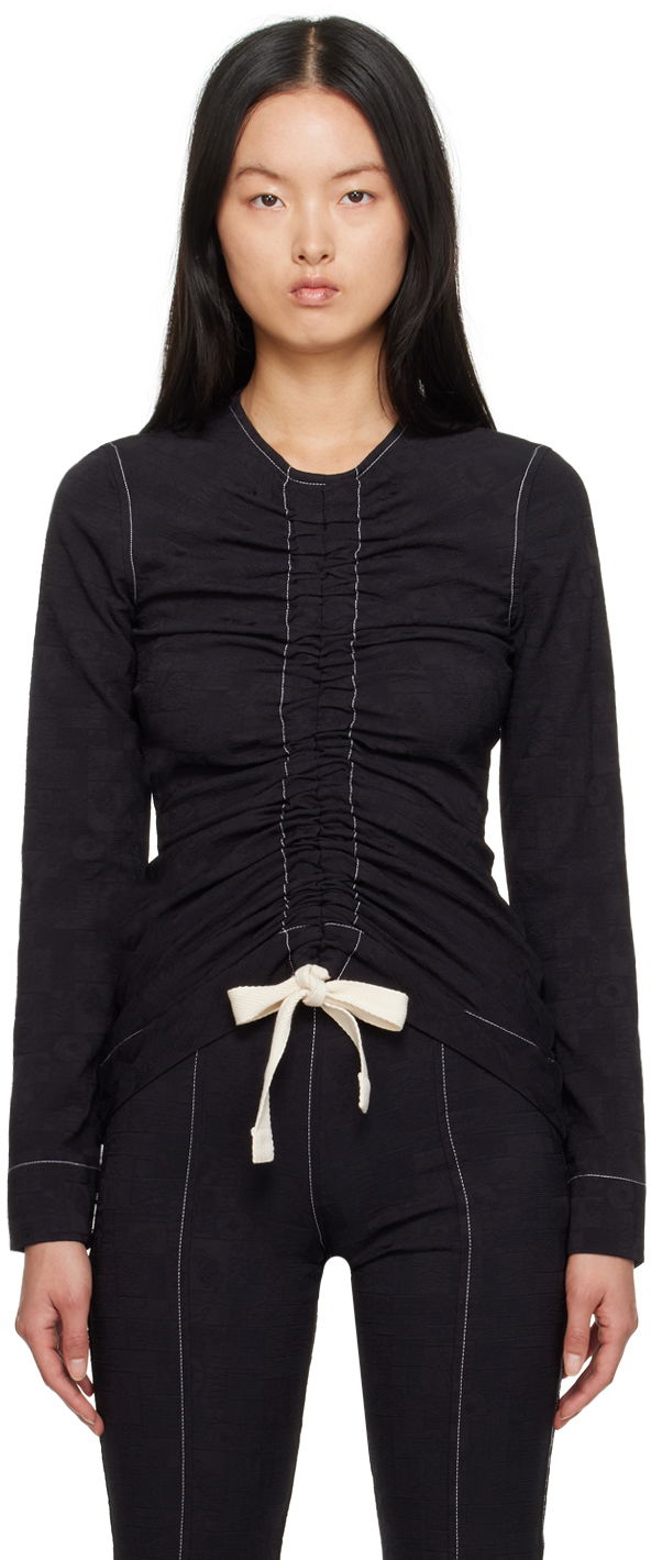 Риза GANNI GANNI Drawstring Long Sleeve Blouse Черно | F7369, 0