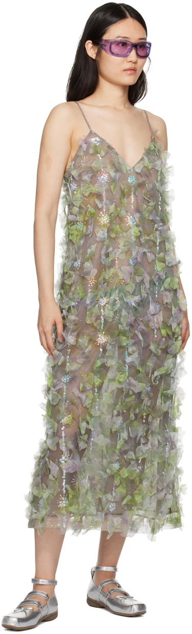 Pокля Anna Sui Anna Sui Floral Appliqué Midi Dress Зелено | 224G70, 3