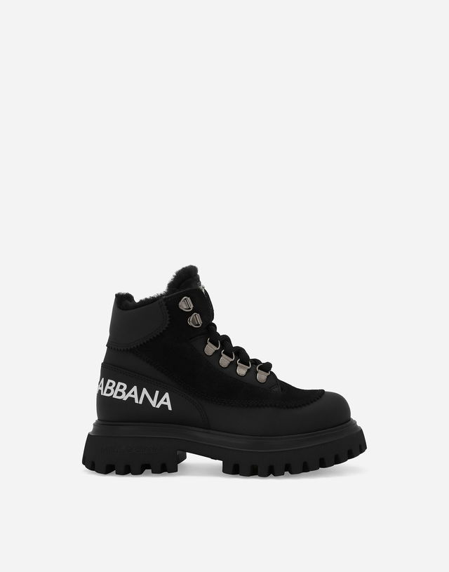 Dolce & Gabbana Nubuck and Calfskin Ankle Boots with Logo