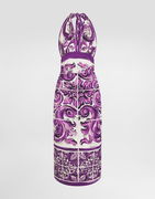 Dolce & Gabbana Majolica-Print Charmeuse Halter Neck Dress