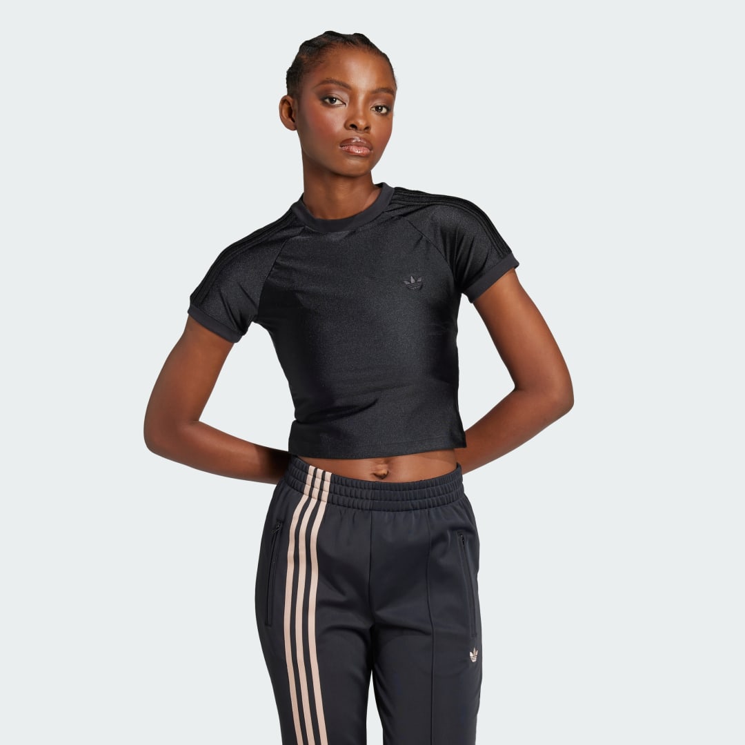 Съкратен топ adidas Performance 3-Stripes Cali Cropped T-Shirt Черно | JJ0908, 0