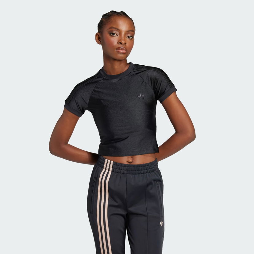 Съкратен топ adidas Performance 3-Stripes Cali Cropped T-Shirt Черно | JJ0908