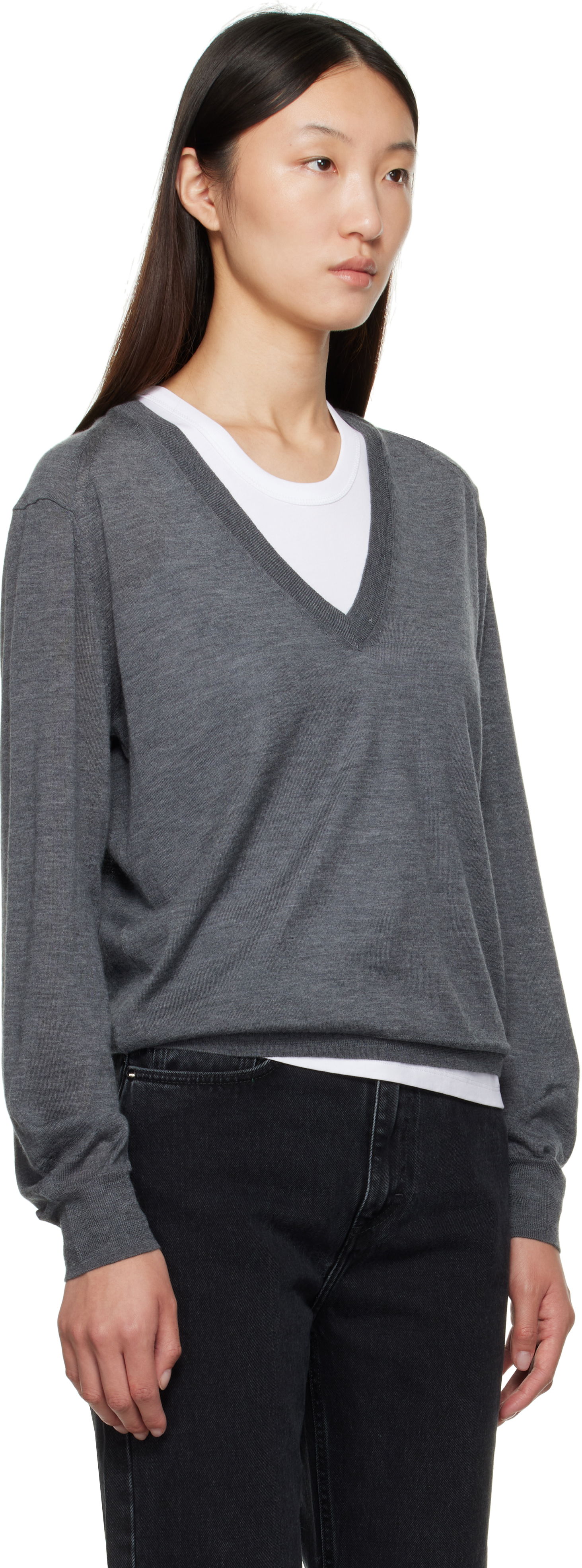 Пуловер Loulou de Saison Loulou de Saison Julio Cashmere V-Neck Sweater Сиво | JULIO, 1