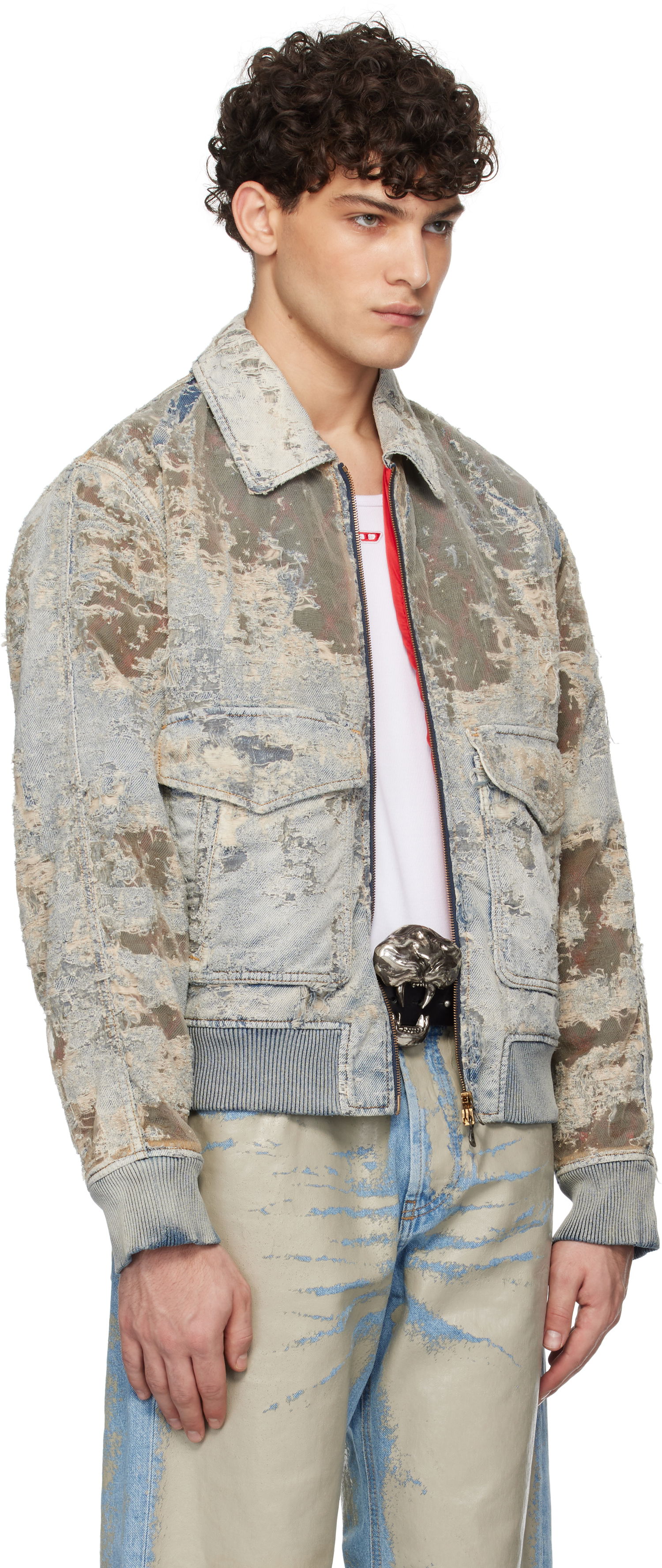 Яке бомбър Diesel Distressed Denim Jacket Синьо | A15821-09L09-01, 1