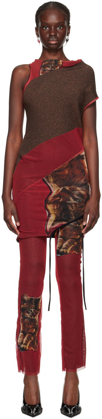 Pокля Ottolinger Ottolinger Cat Print Mesh Mini Dress Червено | 102601, 0