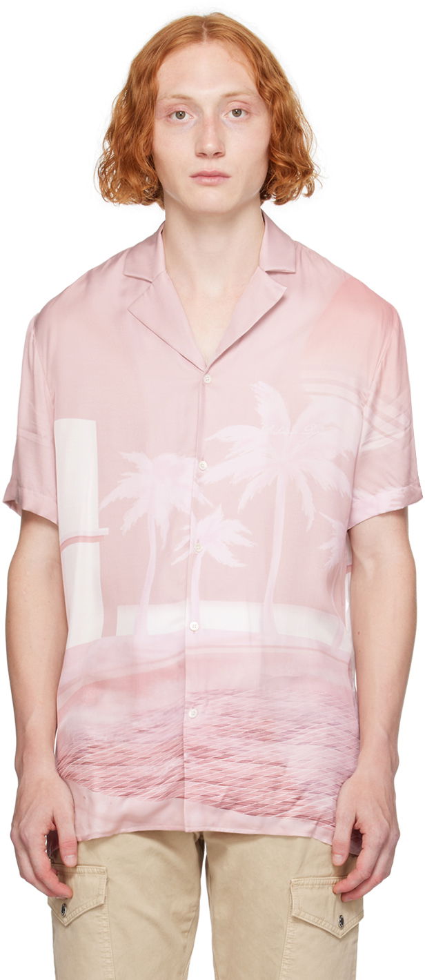 Риза Balmain Postcard Print Shirt Розово | DH1HN110VF36, 0