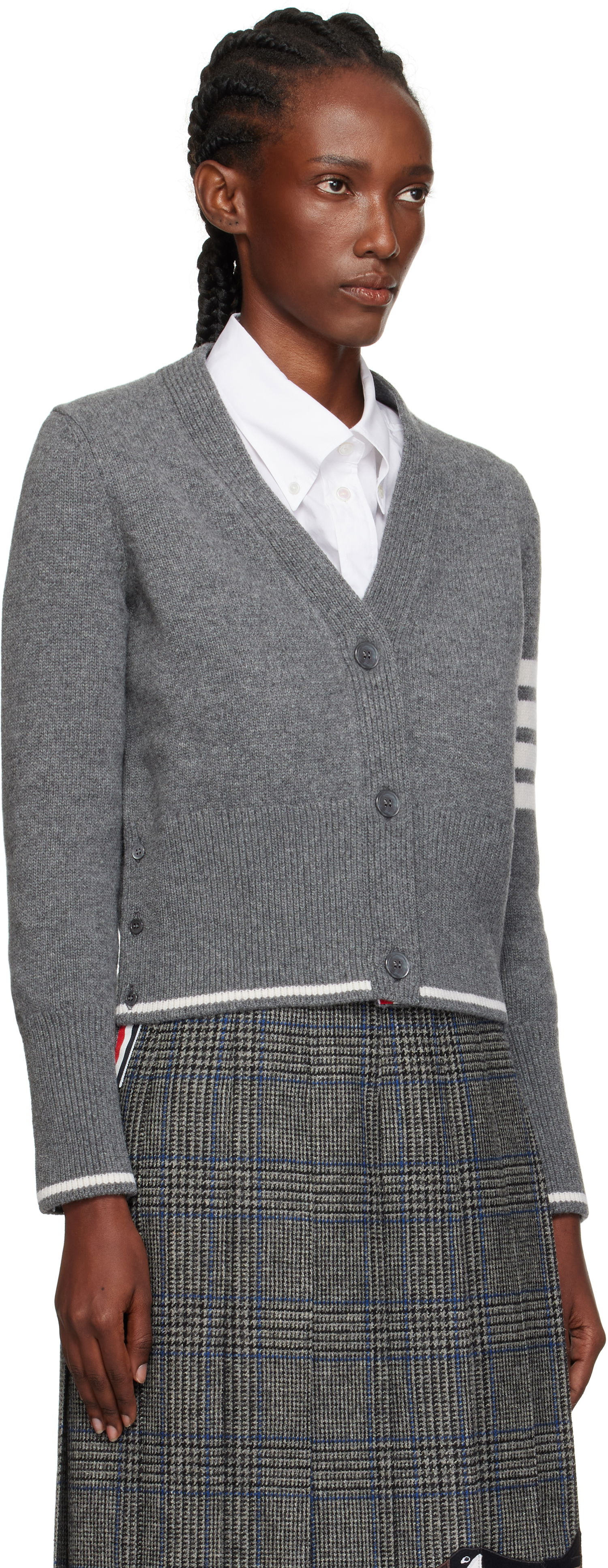 Пуловер Thom Browne Thom Browne Intarsia Geese 4-Bar V-Neck Cardigan Сиво | FKC657A-Y1029, 1