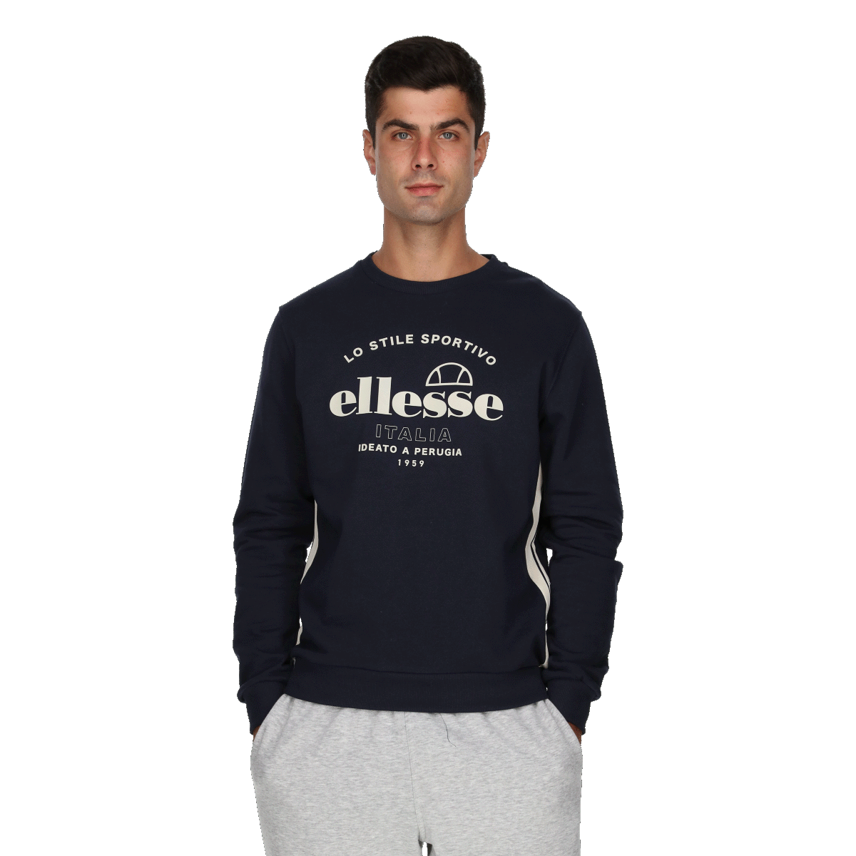 Суитчър Ellesse Graphic Print Crewneck Sweatshirt with Side Stripes Тъмно синьо | ELA243M604-02, 0