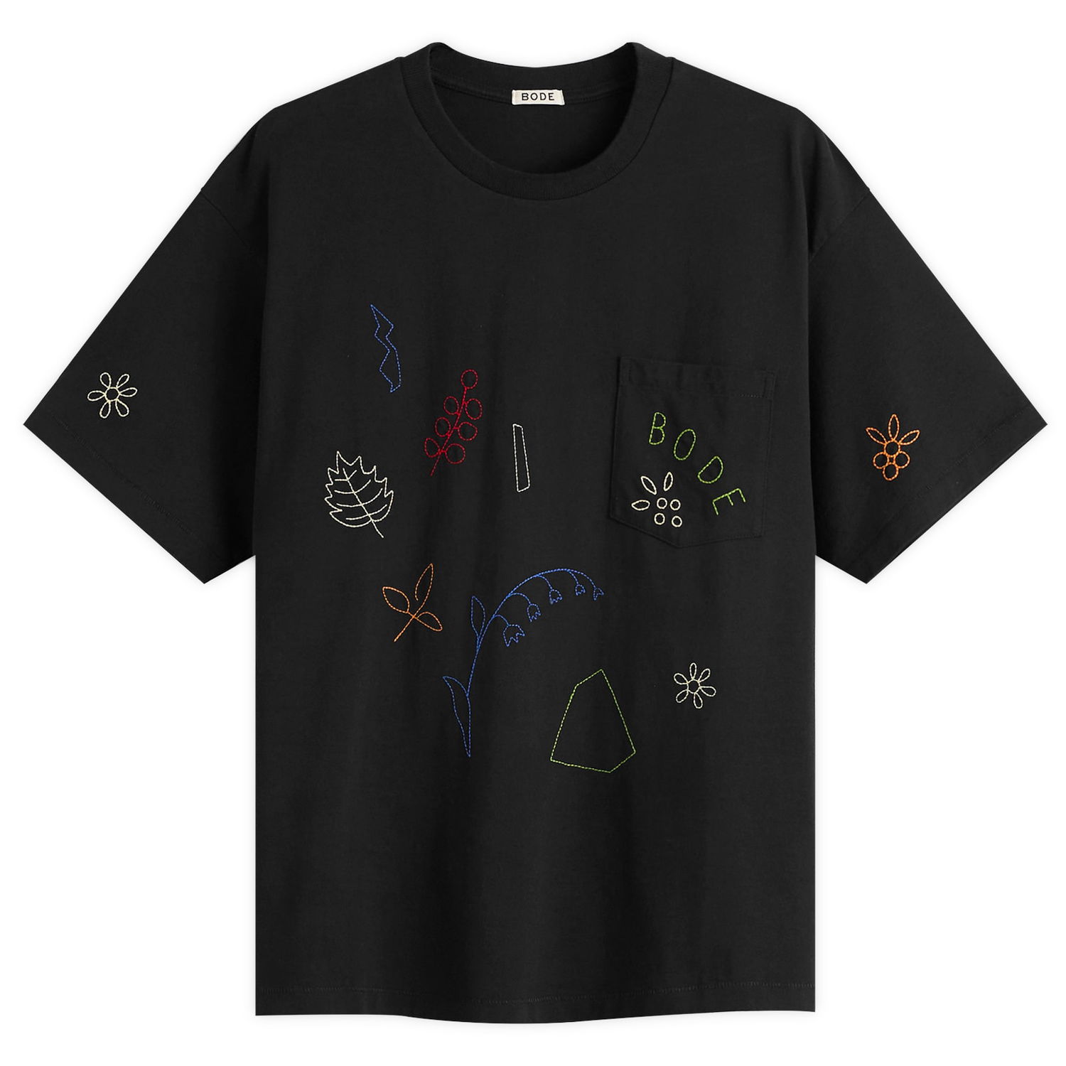 Тениска Bode Embroidered Field Guide T-Shirt, Size Large Черно | MRF25CS019, 0