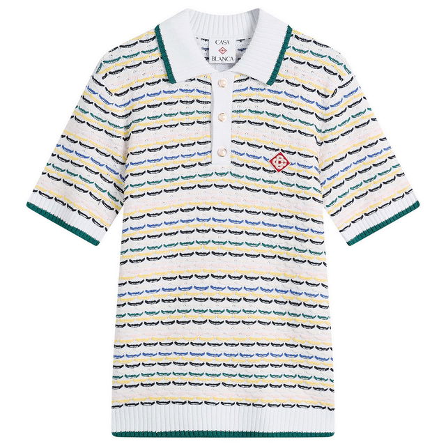 Wavy Pattern Tuck Stitch Polo Shirt