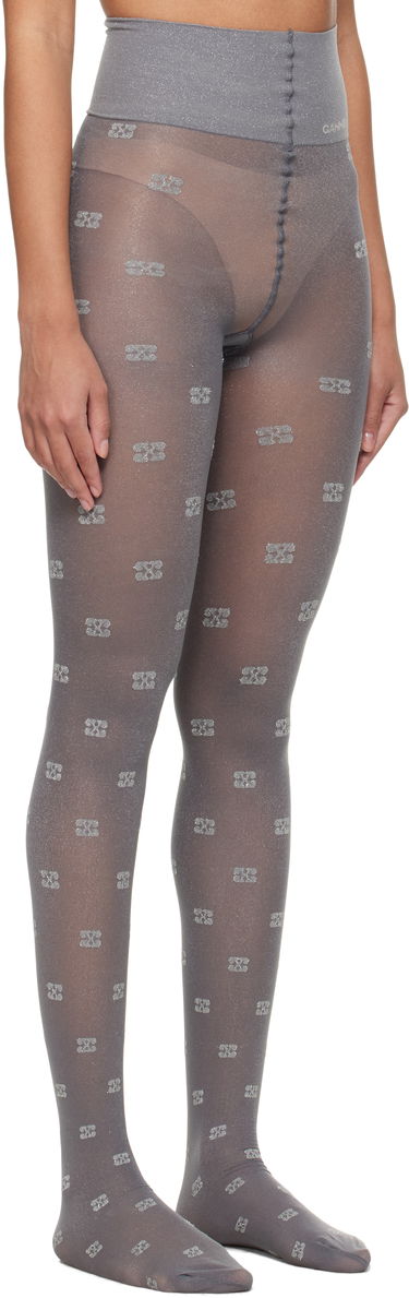 Чорапи GANNI Lace Tights With Glitter Pattern Сиво | A6294, 1