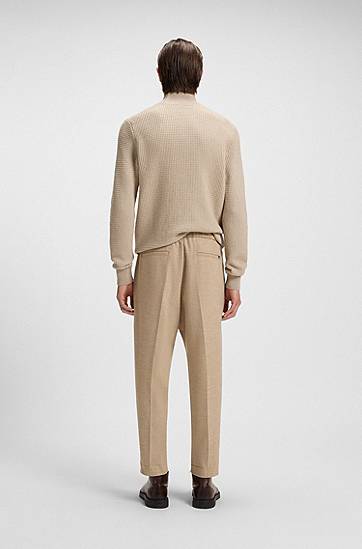 Панталони BOSS Tapered-fit pleated trousers in stretch flannel with cuffed hem Бежово | 50527924, 1