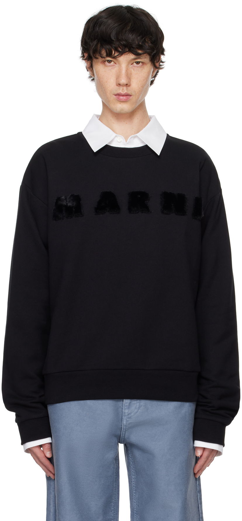 Суитчър Marni Faux-Fur Logo Crewneck Sweatshirt Черно | FUMU0074X3 UTC269