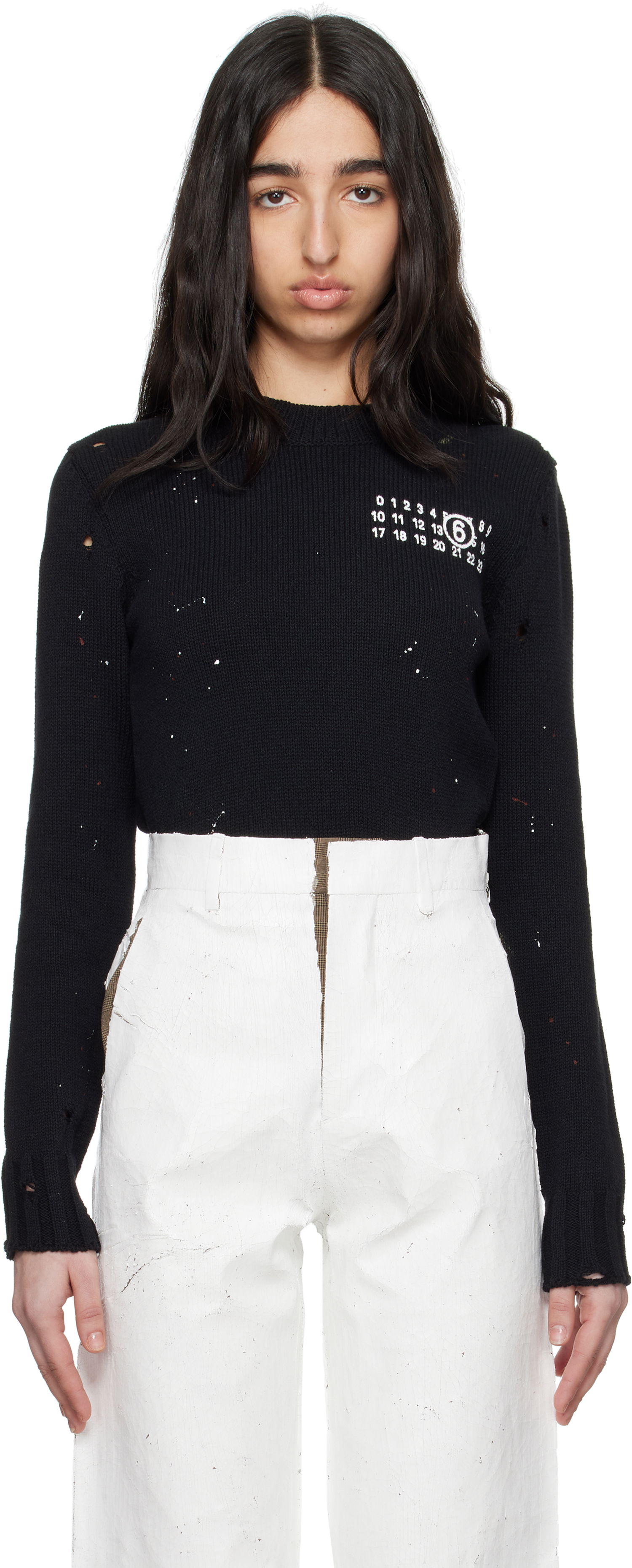 Пуловер Maison Margiela MM6 Maison Margiela Paint Residue Knit Sweater Черно | S62HL0034 M13123, 0