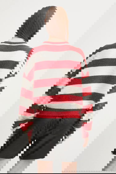 Пуловер Fiorucci Fiorucci Cropped Alpaca Striped Sweater Червено | W02FPKSW448KN11RD02, 2