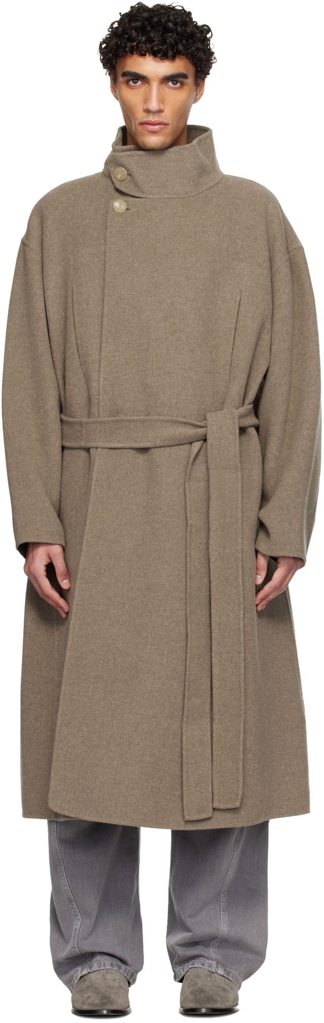 Wool Cashmere Highneck Wrap Coat