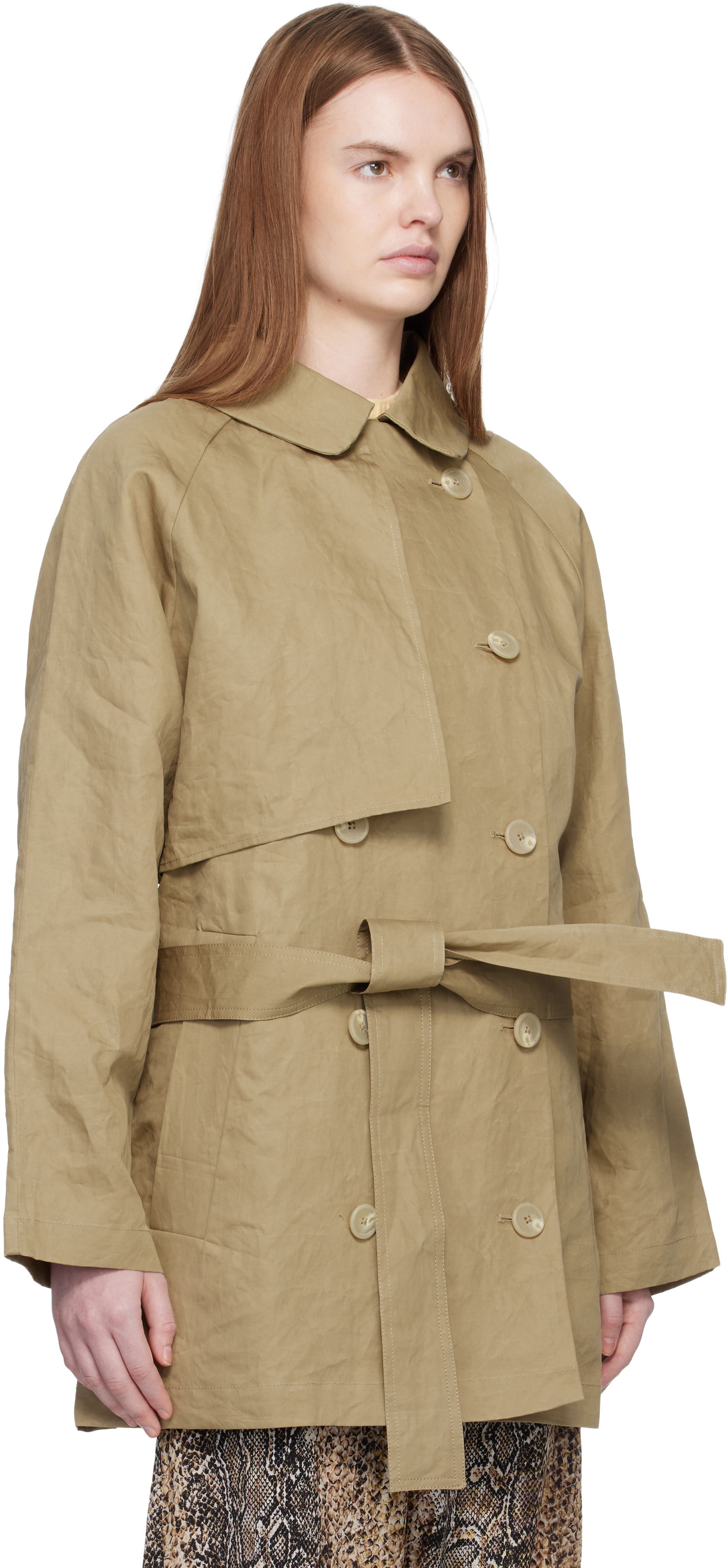 Тренчкот Baserange Clavo Double-Breasted Trench Coat with Self-Tie Belt Бежово | OUCC-OC-AU25, 1