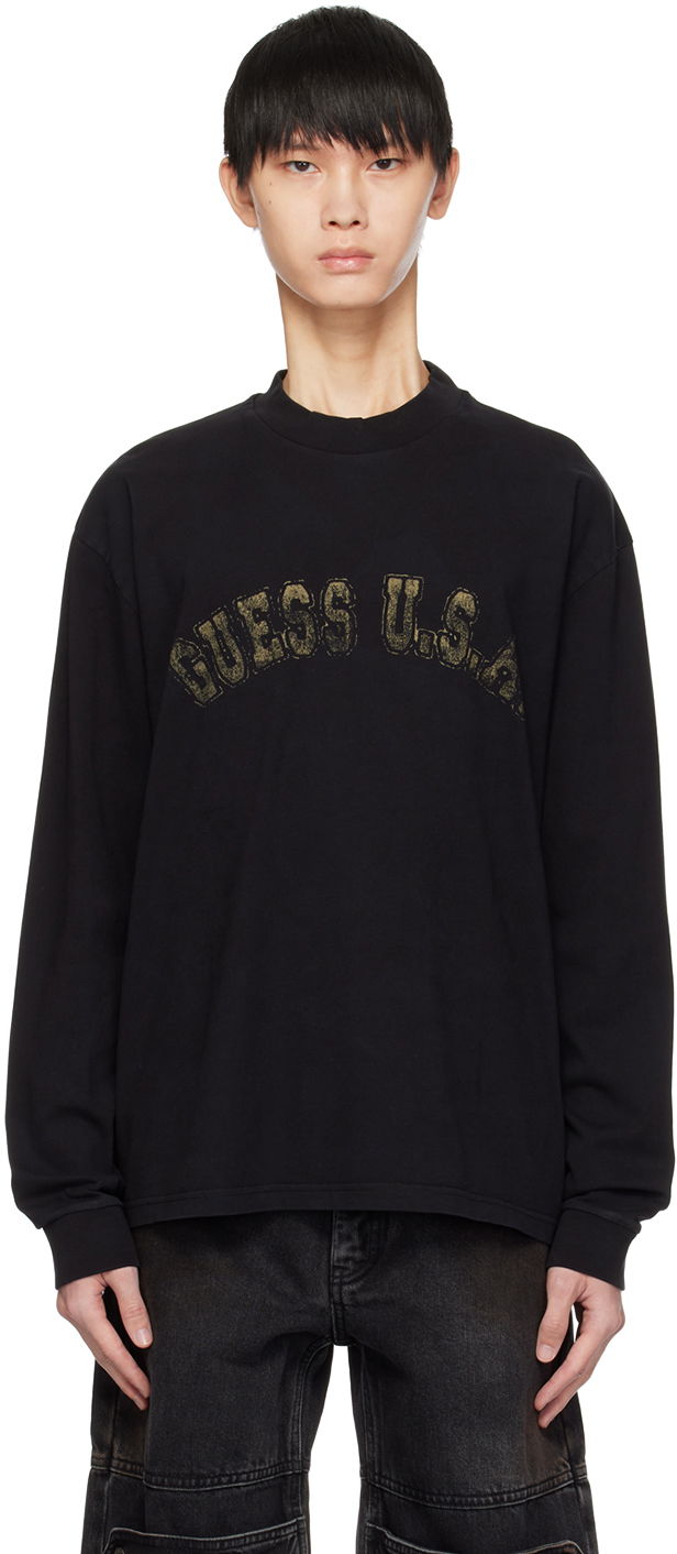 Тениска GUESS USA Faded Long Sleeve T-shirt Черно | M3BI03KBB10, 0