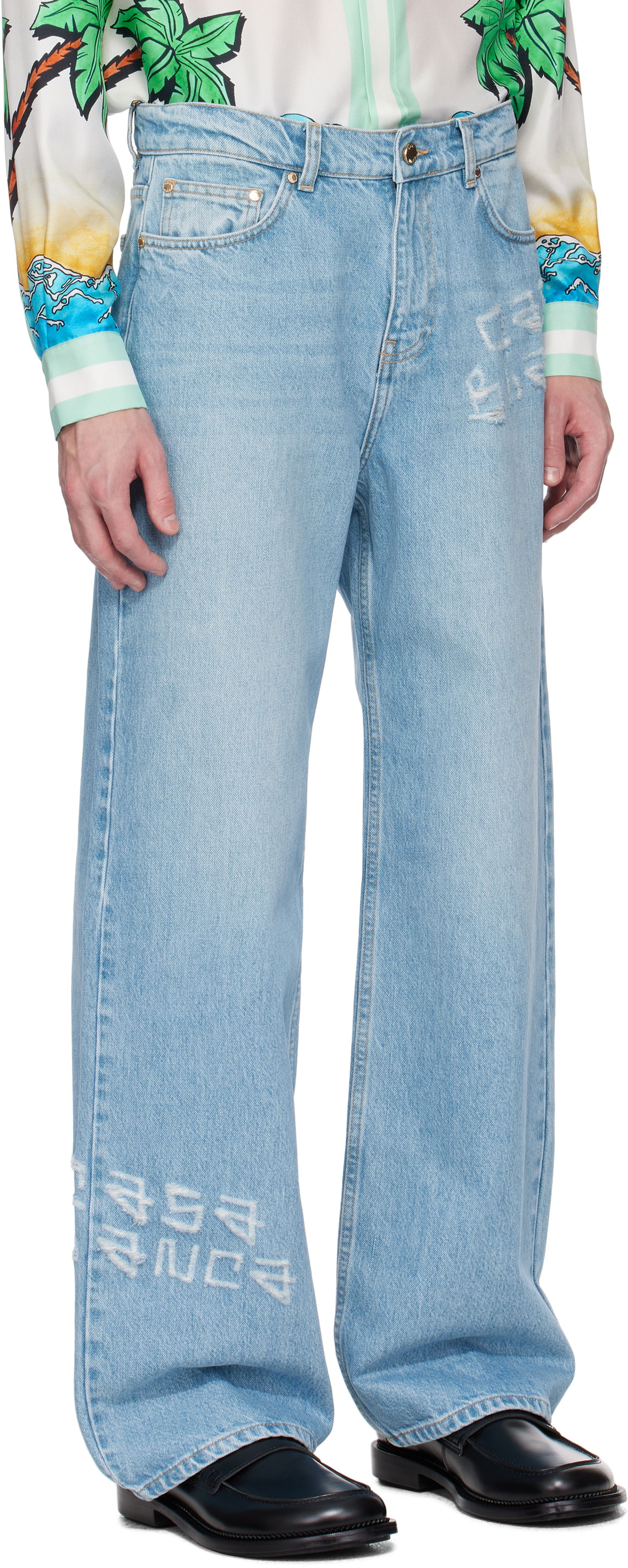 Дънки Casablanca Casablanca Distressed Graffiti Jeans Синьо | MS25-TR-274-01, 1