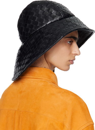 Шапка Bottega Veneta Bottega Veneta Intrecciato Leather Beach Hat Черно | 821608 V2JG0, 2