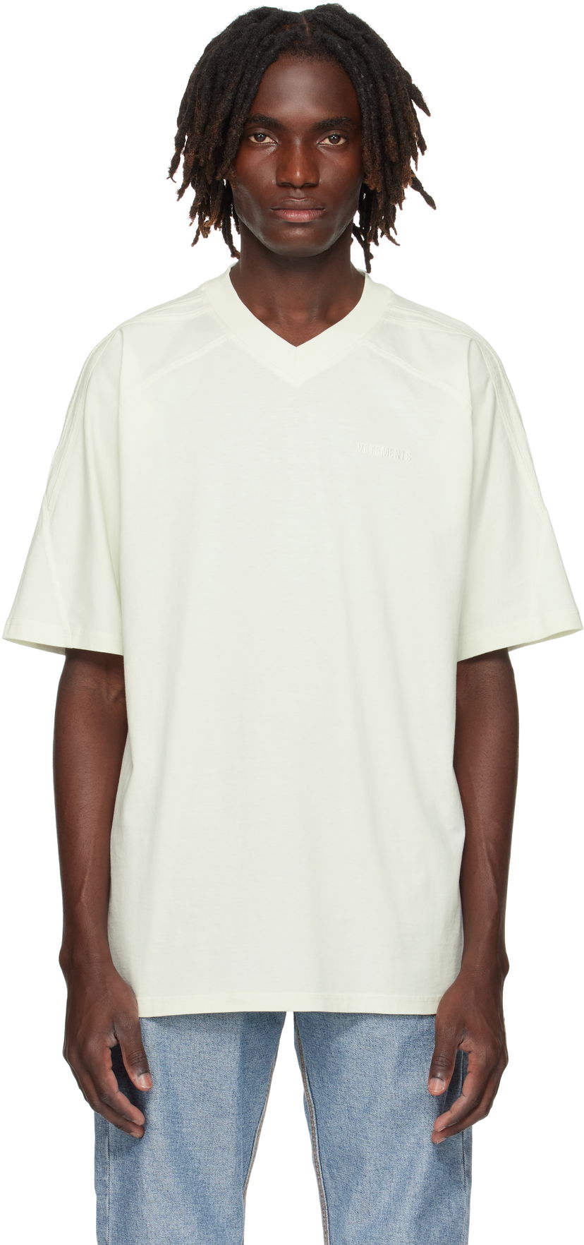 Тениска VETEMENTS Cut-Up V-Neck T-shirt Бяло | UH76TR260I