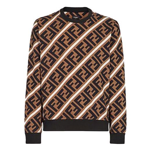 Пуловер FENDI FENDI Logo Cotton Colorblock Sweatshirt Кафяво | FY0944A7A9F13J3