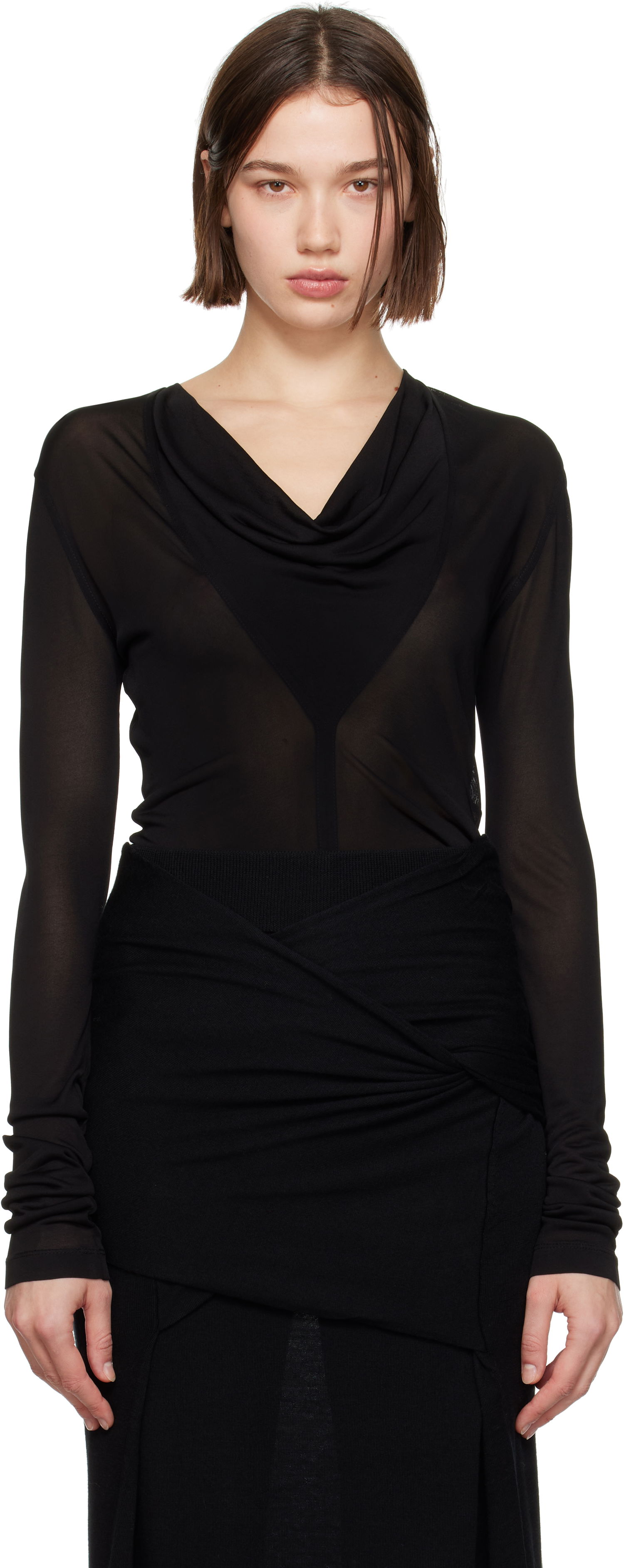 боди TOTEME TOTEME Draped V-Neck Top Черно | 244-WRT0401-FB0266, 0