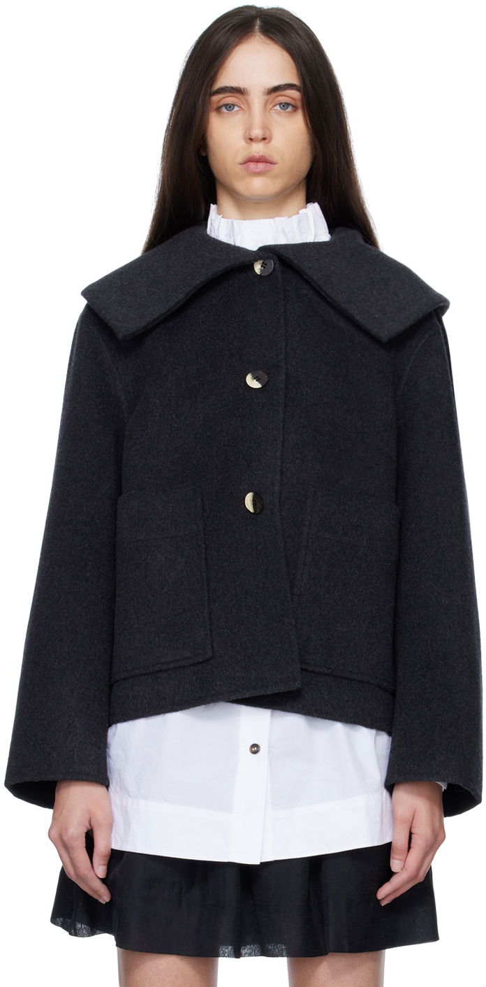 Яке GANNI GANNI Extended Collar Wool Jacket Сиво | F7260, 0
