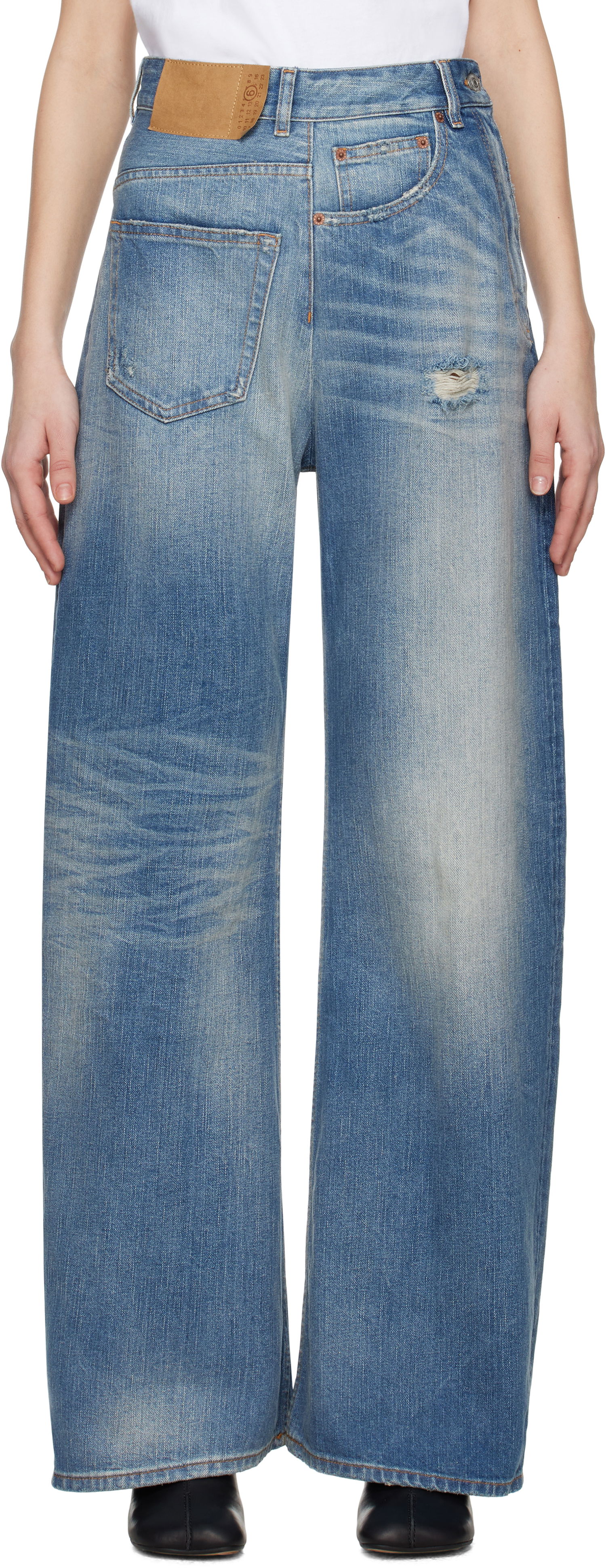 Дънки Maison Margiela MM6 Maison Margiela Twist Wide Leg Jeans Синьо | S52LA0243 M30016, 0