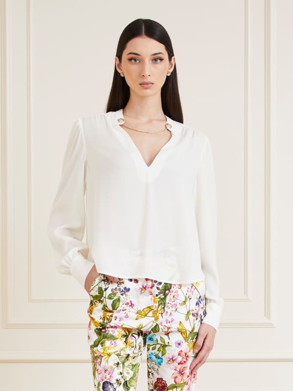 Риза GUESS Marciano Chain Collar Blouse Бяло | 4RGH009998Z, 0