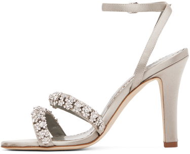 Аксесоари Manolo Blahnik Manolo Blahnik Vedada Jeweled Satin Heeled Sandals Сиво | 223-1379, 2